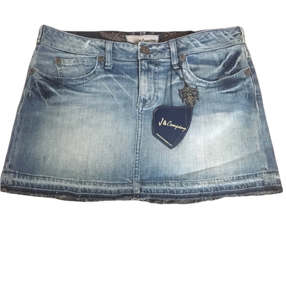J & Company Denim Jean Skirt Skull Emo Gothic Grunge